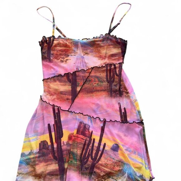 Urban Outfitters Moxie Cactus Desert Mesh Mini Dress Size Small - Picture 2 of 6